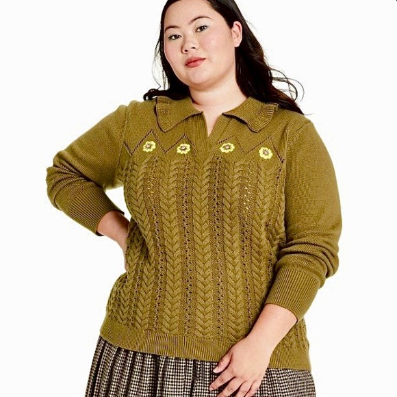 Sandy Liang x Target Sweaters - Sandy Liang Floral Embroidered Collared Pullover